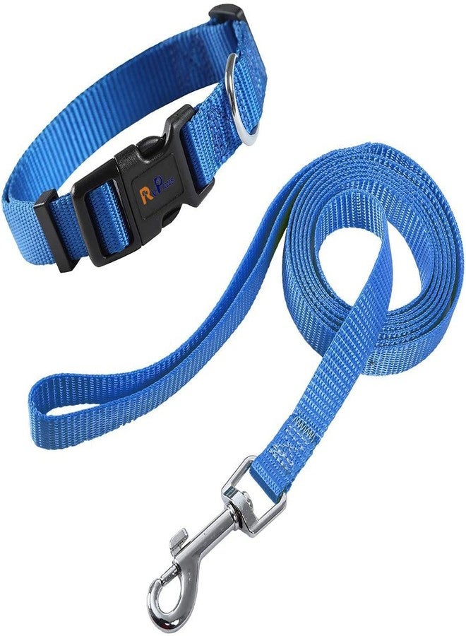 Pups&Pets Classic Dog Collar and Leash Set, Adjustable Nylon Collar with Leash for Small and Medium Dogs, Quick Release and Breathable Collar Set for Puppies (Blue Color) - Image 1